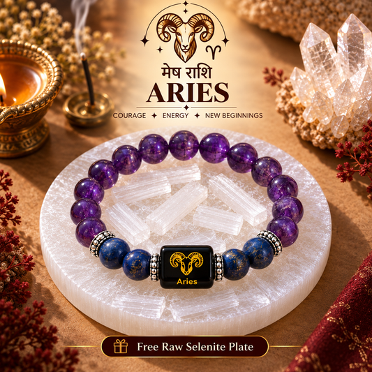 Aries (Mesh) Zodiac Amethyst & Lapis Lazuli Bracelet