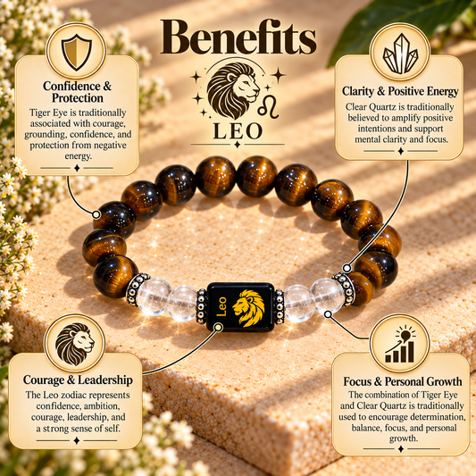 LEO (Singh) Tiger Eye & Clear Quartz Bracelet