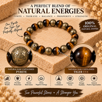 Natural Raw Pyrite & Tiger Eye Prosperity Bracelet