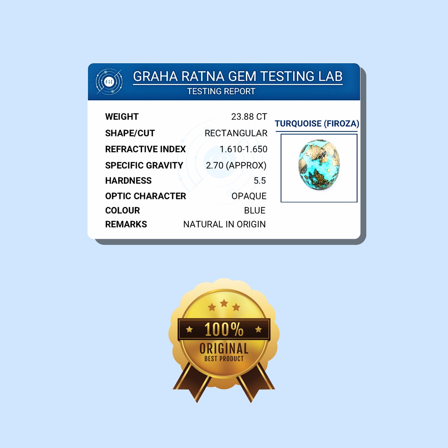 Firoza Gemstone Locket - Golden + Classic Flat Wheat (Foxtail) Chain