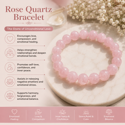 Rose Quartz Beaded Bracelet With Free Raw Selenite Plate