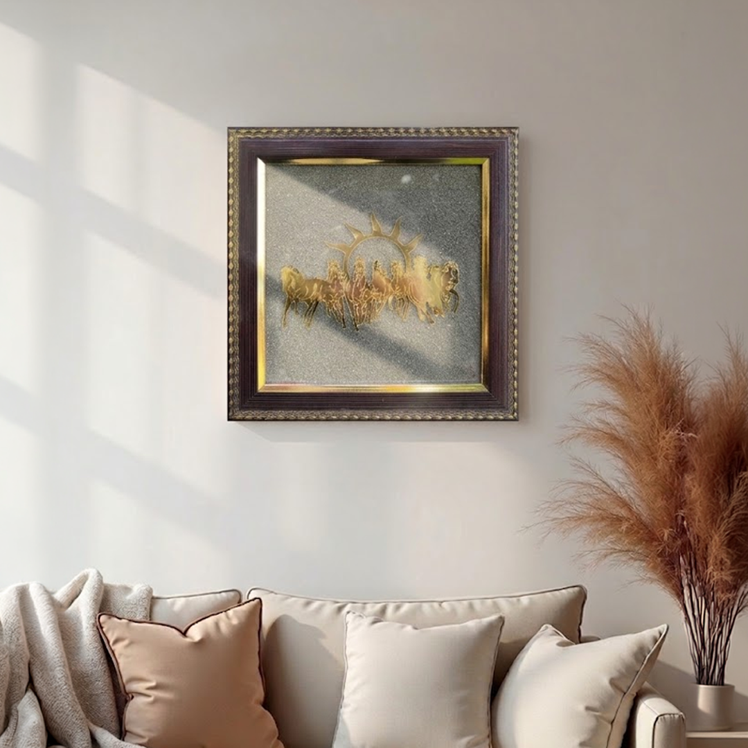7 Horses on Raw Pyrite Frame