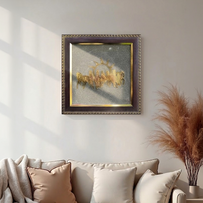 7 Horses on Raw Pyrite Frame