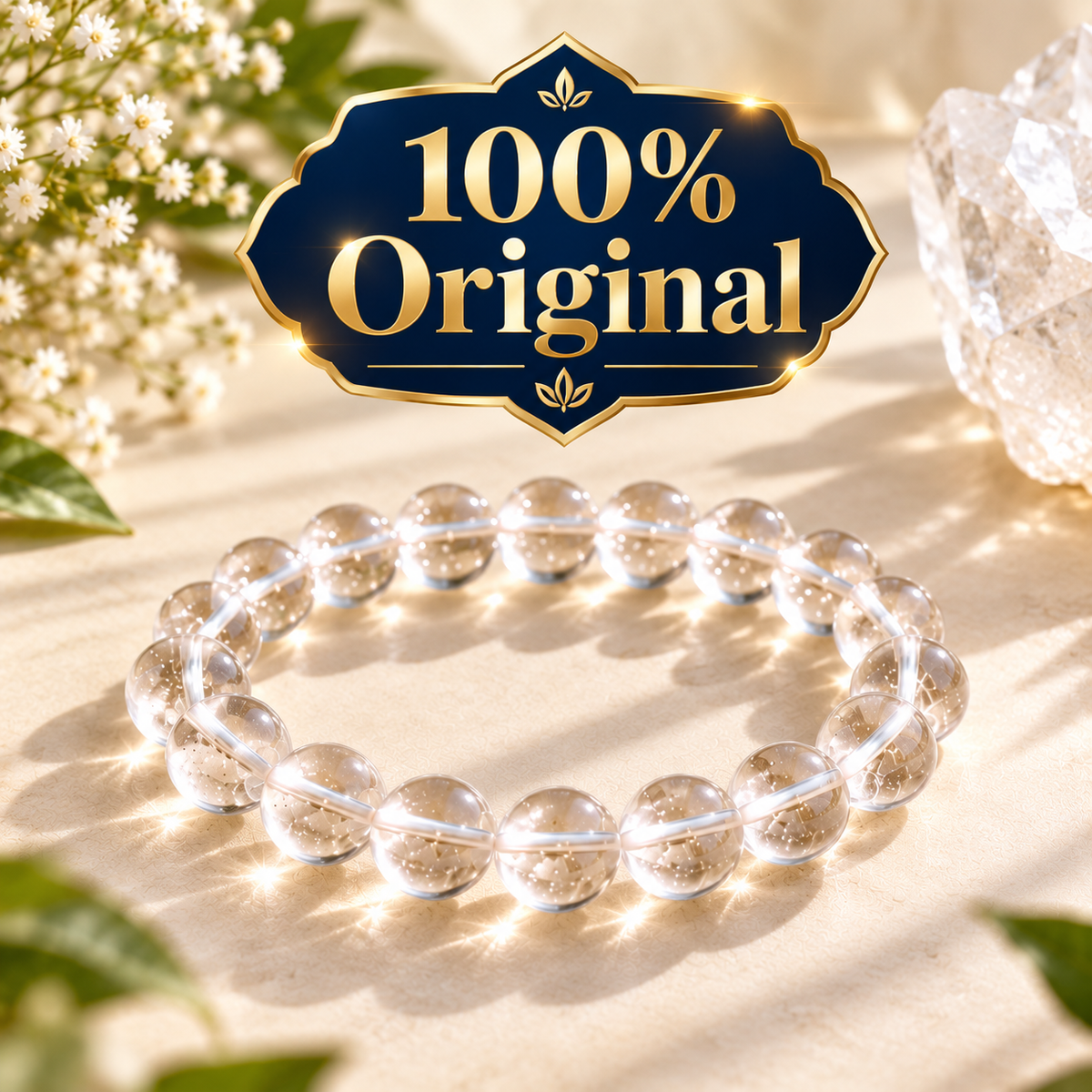 Clear Quartz (Sphatik) Bracelet With Free Raw Selenite Plate