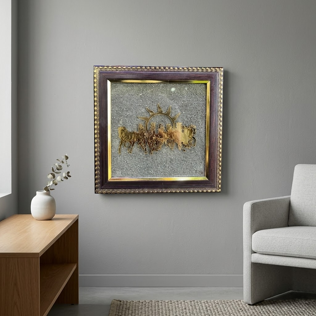 7 Horses on Raw Pyrite Frame