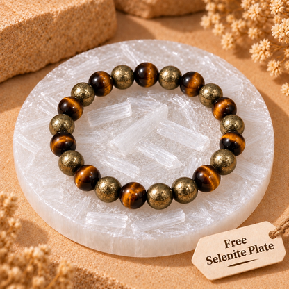 Natural Raw Pyrite & Tiger Eye Prosperity Bracelet