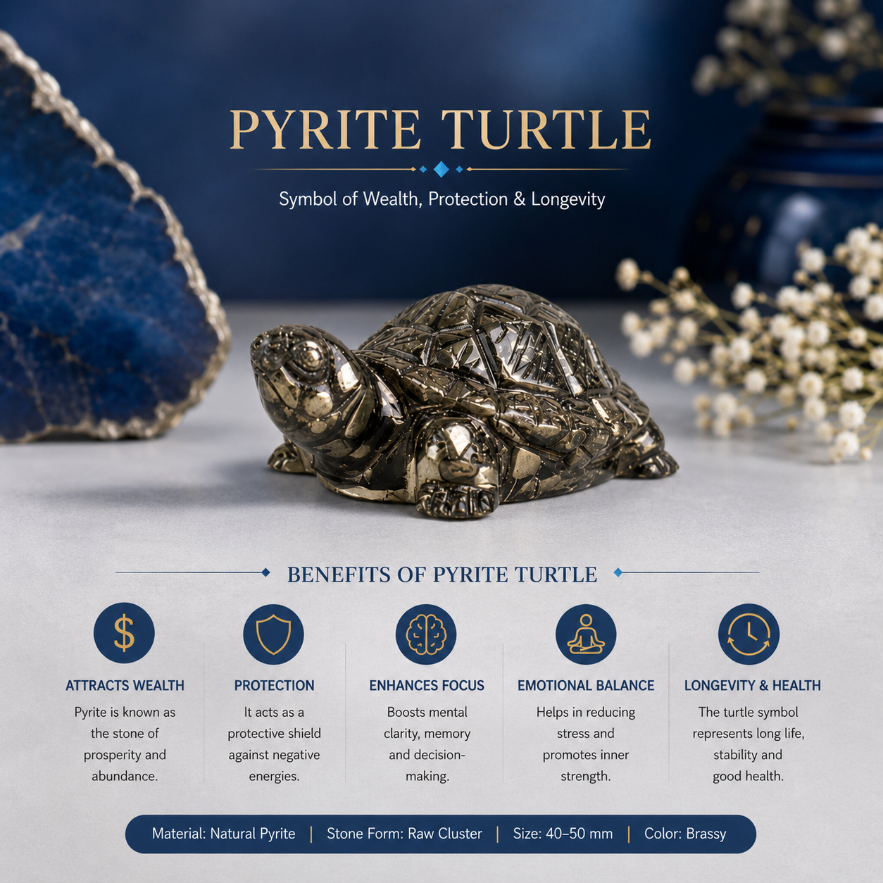 Pyrite Turtle with Free Selenite Charging Plate
