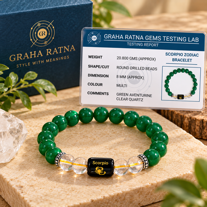 Scorpio (Vrishchik) Green Aventurine & Clear Quartz Bracelet