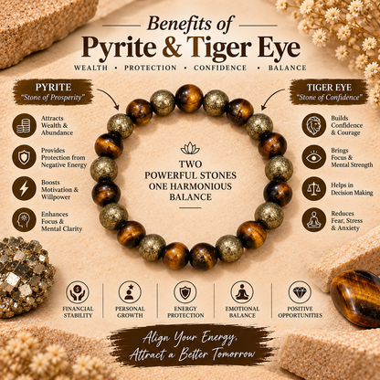 Natural Raw Pyrite & Tiger Eye Prosperity Bracelet