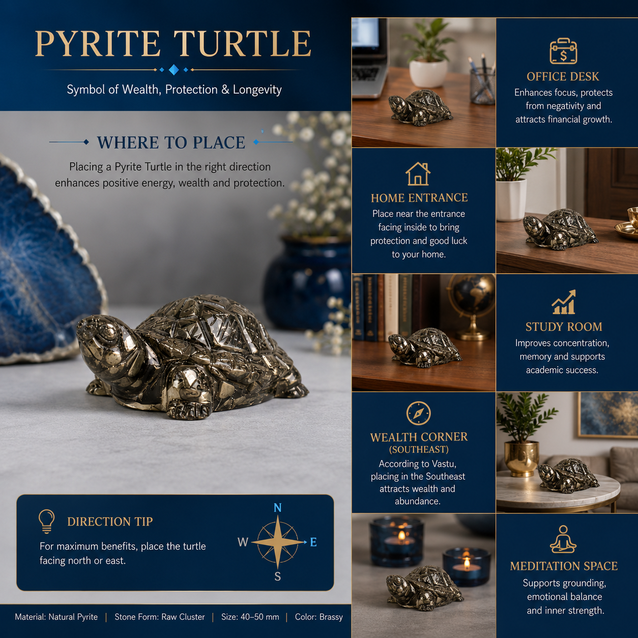Pyrite Turtle with Free Selenite Charging Plate