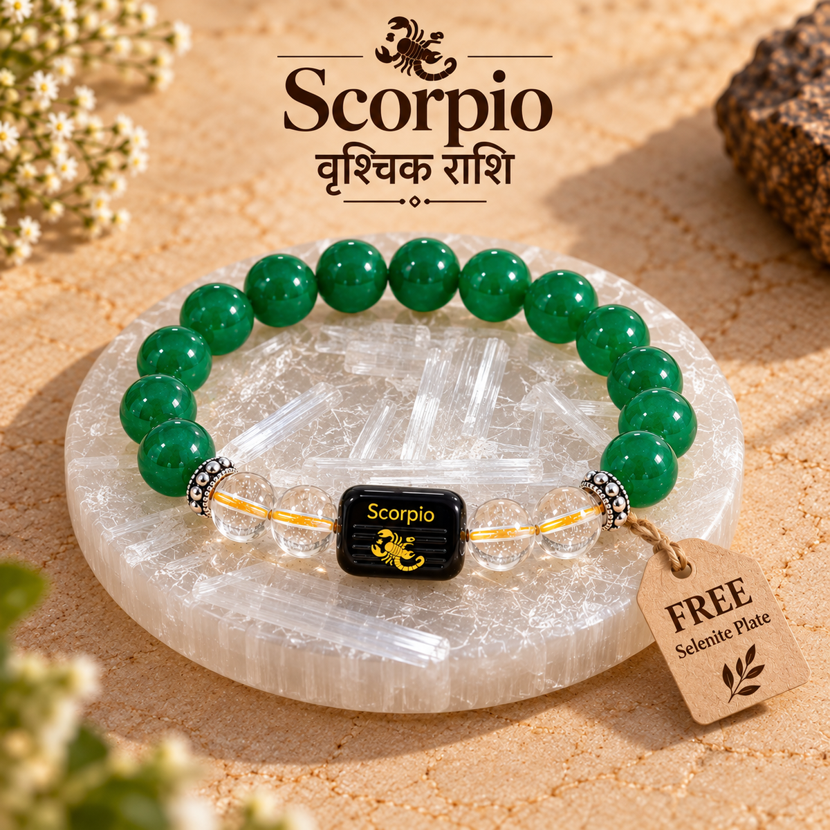 Scorpio (Vrishchik) Green Aventurine & Clear Quartz Bracelet