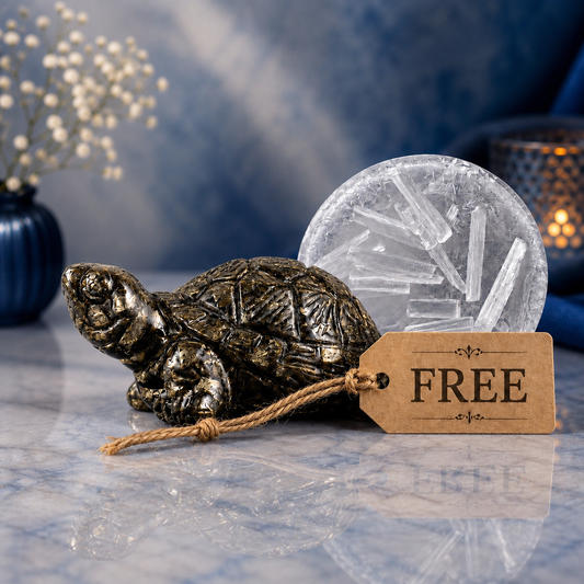 Pyrite Turtle with Free Selenite Charging Plate