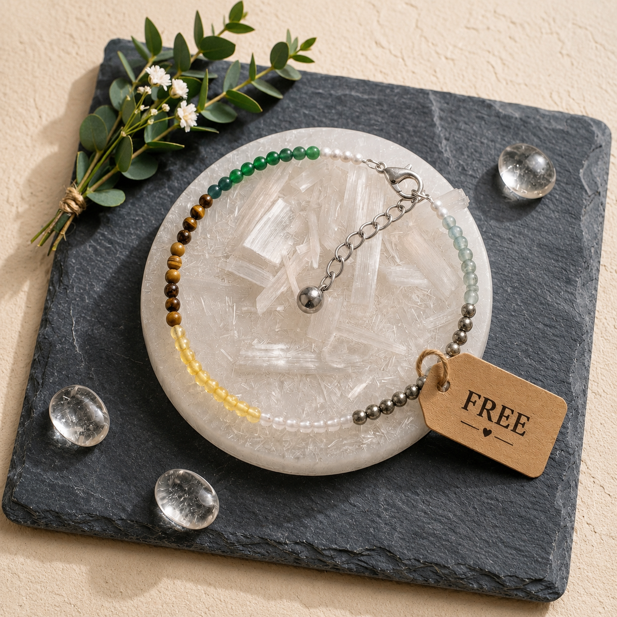 Wealthstone Anklet With Free Raw Selenite Plate