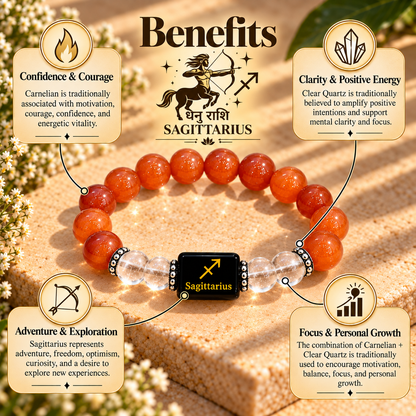 Sagittarius (Dhanu) Carnelian & Clear Quartz Bracelet