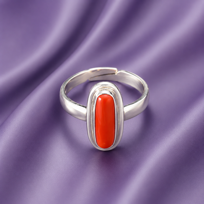 Red Coral (Moonga) Adjustable Ring – 925 Sterling Silver
