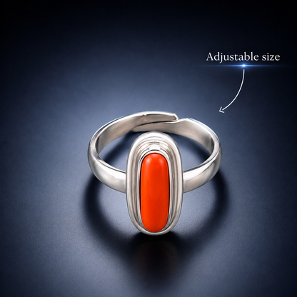 Red Coral (Moonga) Adjustable Ring – 925 Sterling Silver