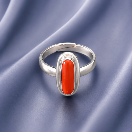 Red Coral (Moonga) Adjustable Ring – 925 Sterling Silver