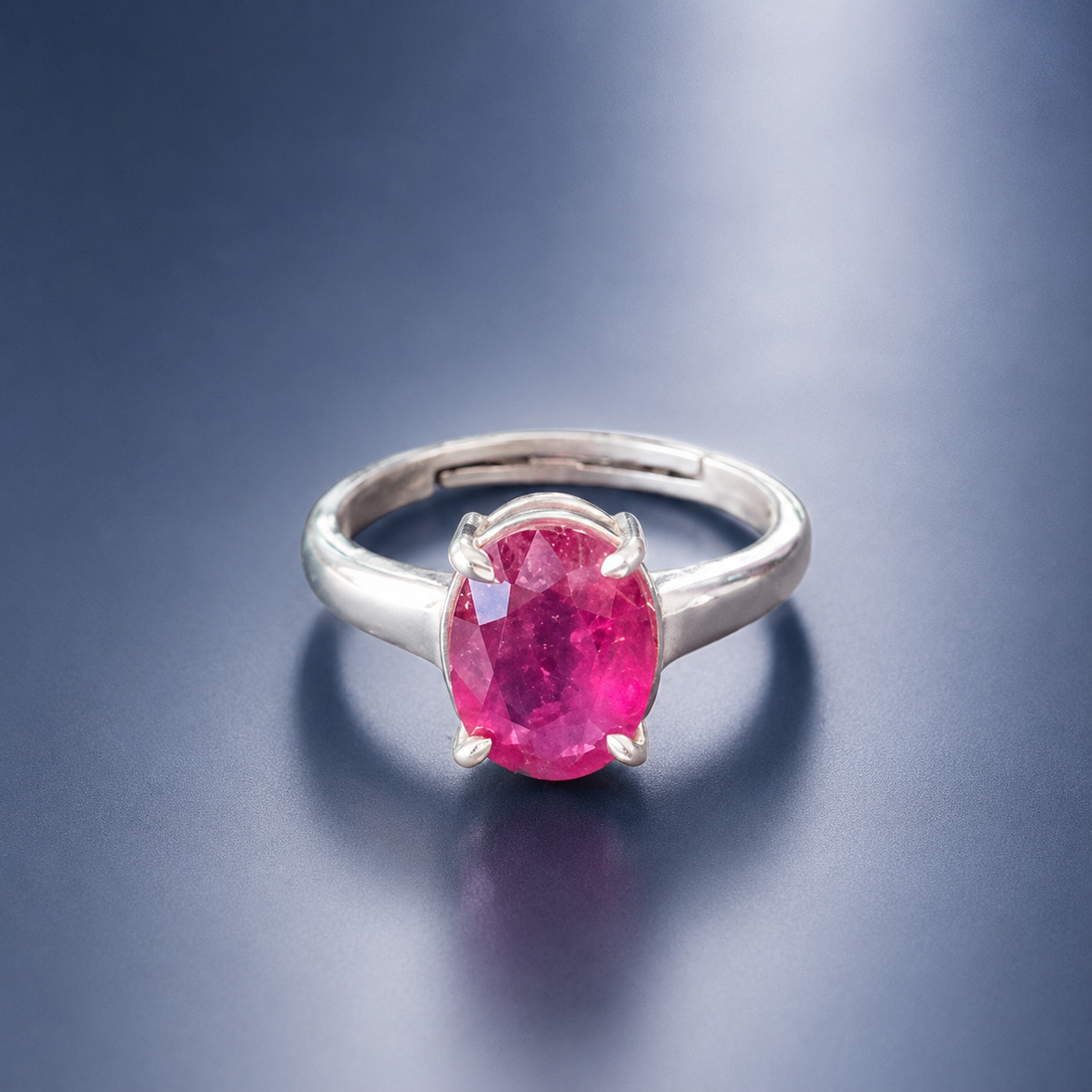 Natural Ruby  Adjustable Ring – 925 Sterling Silver