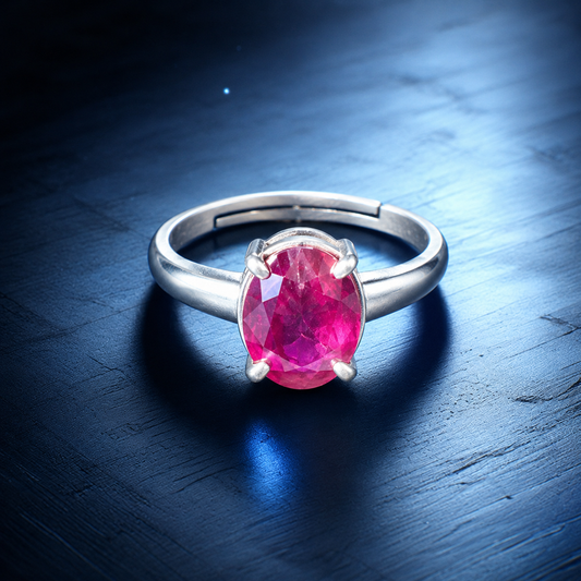 Natural Ruby  Adjustable Ring – 925 Sterling Silver