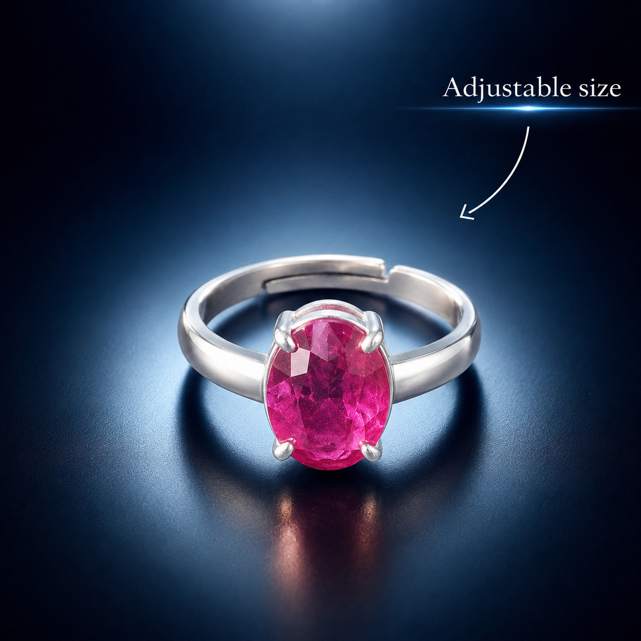 Natural Ruby  Adjustable Ring – 925 Sterling Silver