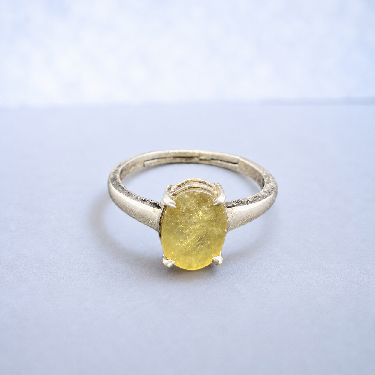 Yellow Sapphire (Pukhraj) Adjustable Ring – 925 Sterling Silver