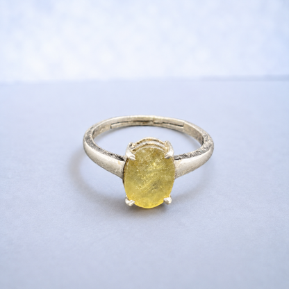 Yellow Sapphire (Pukhraj) Adjustable Ring – 925 Sterling Silver