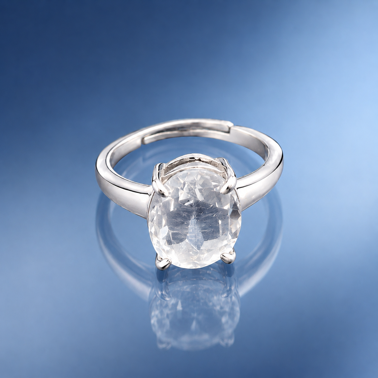 Clear Quartz (Sphatik) Adjustable Ring – 925 Sterling Silver