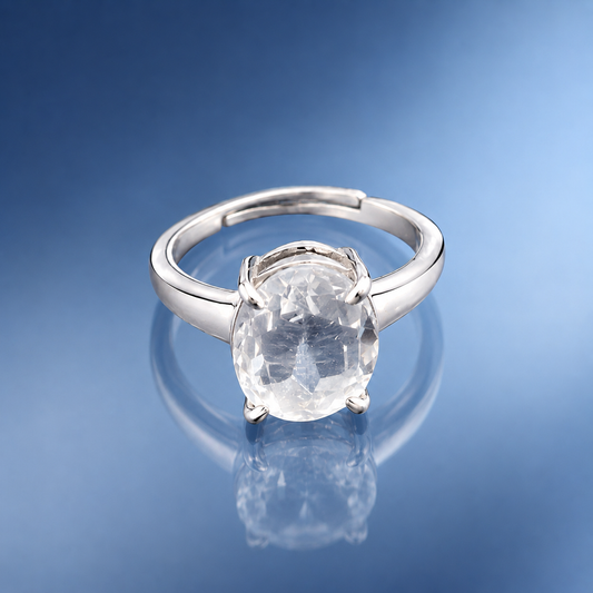 Clear Quartz (Sphatik) Adjustable Ring – 925 Sterling Silver