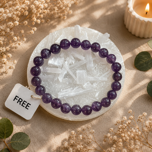 Amethyst Gemstone Bracelet With Free Raw Selenite Plate
