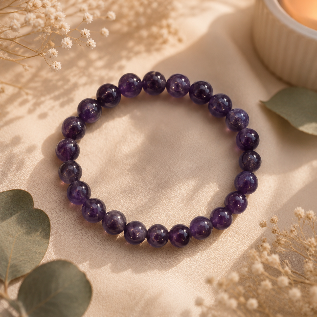 Amethyst Gemstone Bracelet With Free Raw Selenite Plate