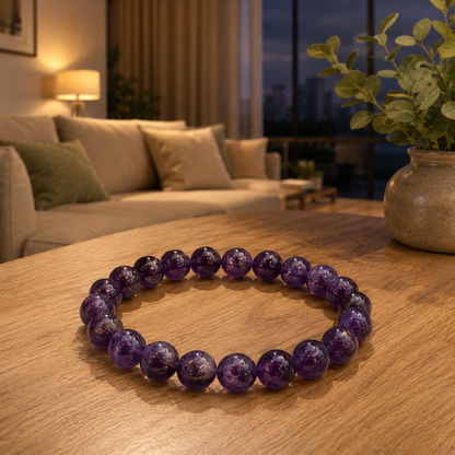 Amethyst Gemstone Bracelet With Free Raw Selenite Plate