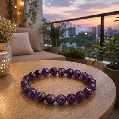 Amethyst Gemstone Bracelet With Free Raw Selenite Plate