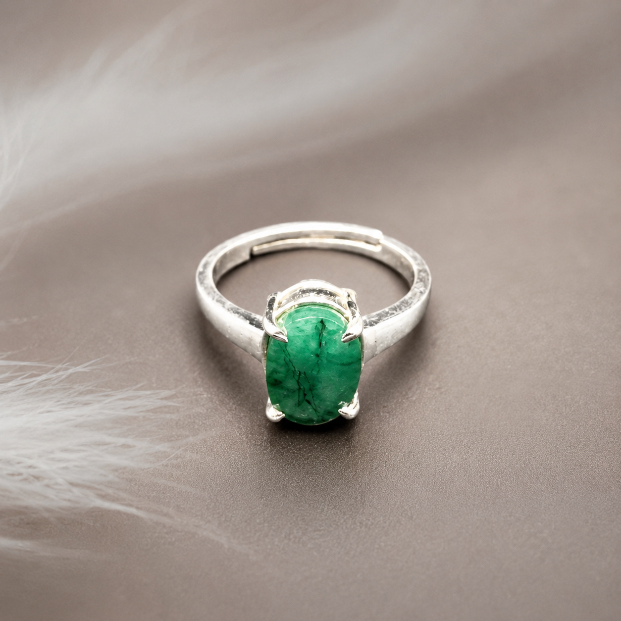 Emerald (Panna) Adjustable Ring – 925 Sterling Silver
