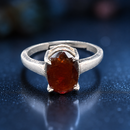 Gomed (Hessonite Garnet) Adjustable Ring – 925 Sterling Silver