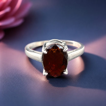 Gomed (Hessonite Garnet) Adjustable Ring – 925 Sterling Silver