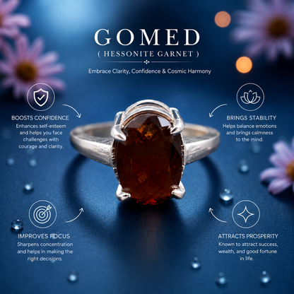 Gomed (Hessonite Garnet) Adjustable Ring – 925 Sterling Silver