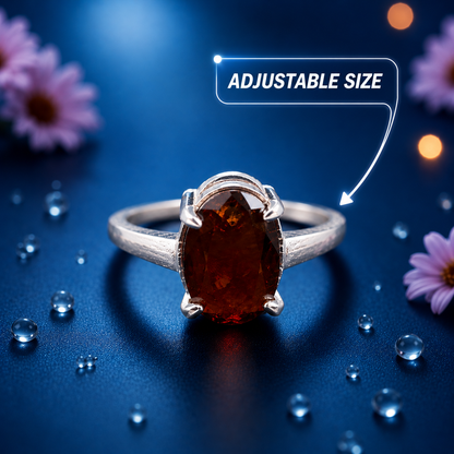 Gomed (Hessonite Garnet) Adjustable Ring – 925 Sterling Silver