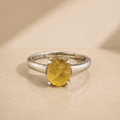 Yellow Sapphire (Pukhraj) Adjustable Ring – 925 Sterling Silver