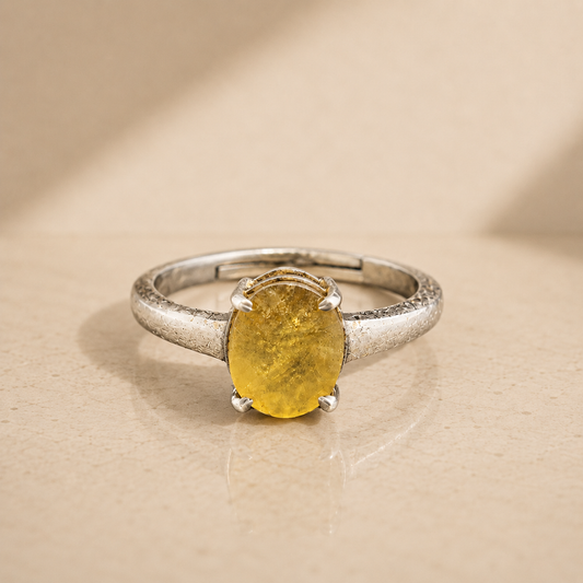 Yellow Sapphire (Pukhraj) Adjustable Ring – 925 Sterling Silver