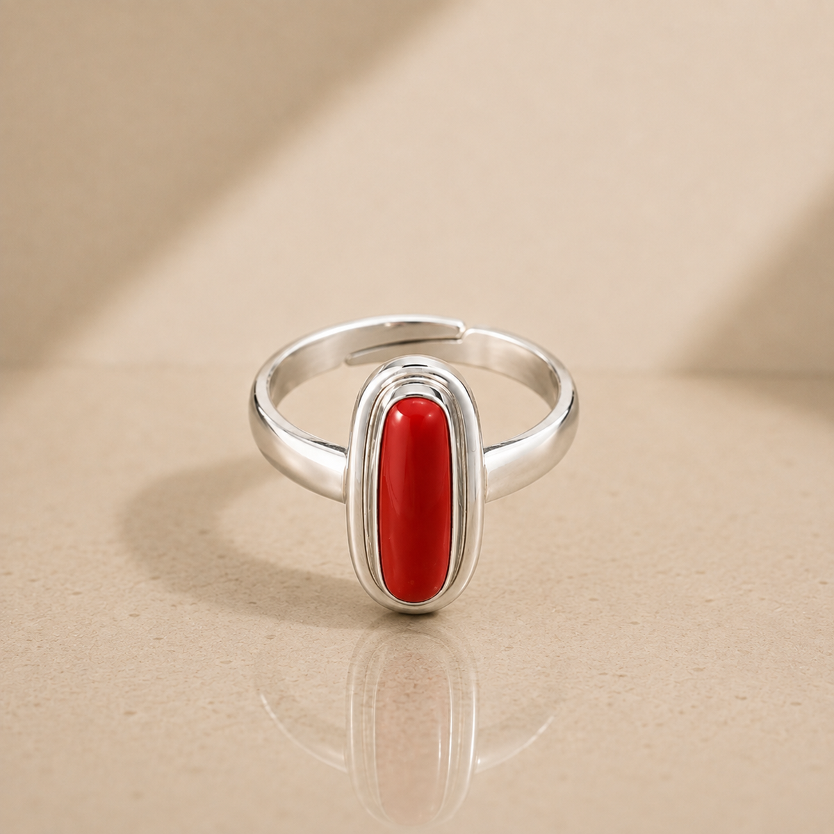 Red Coral (Moonga) Adjustable Ring – 925 Sterling Silver