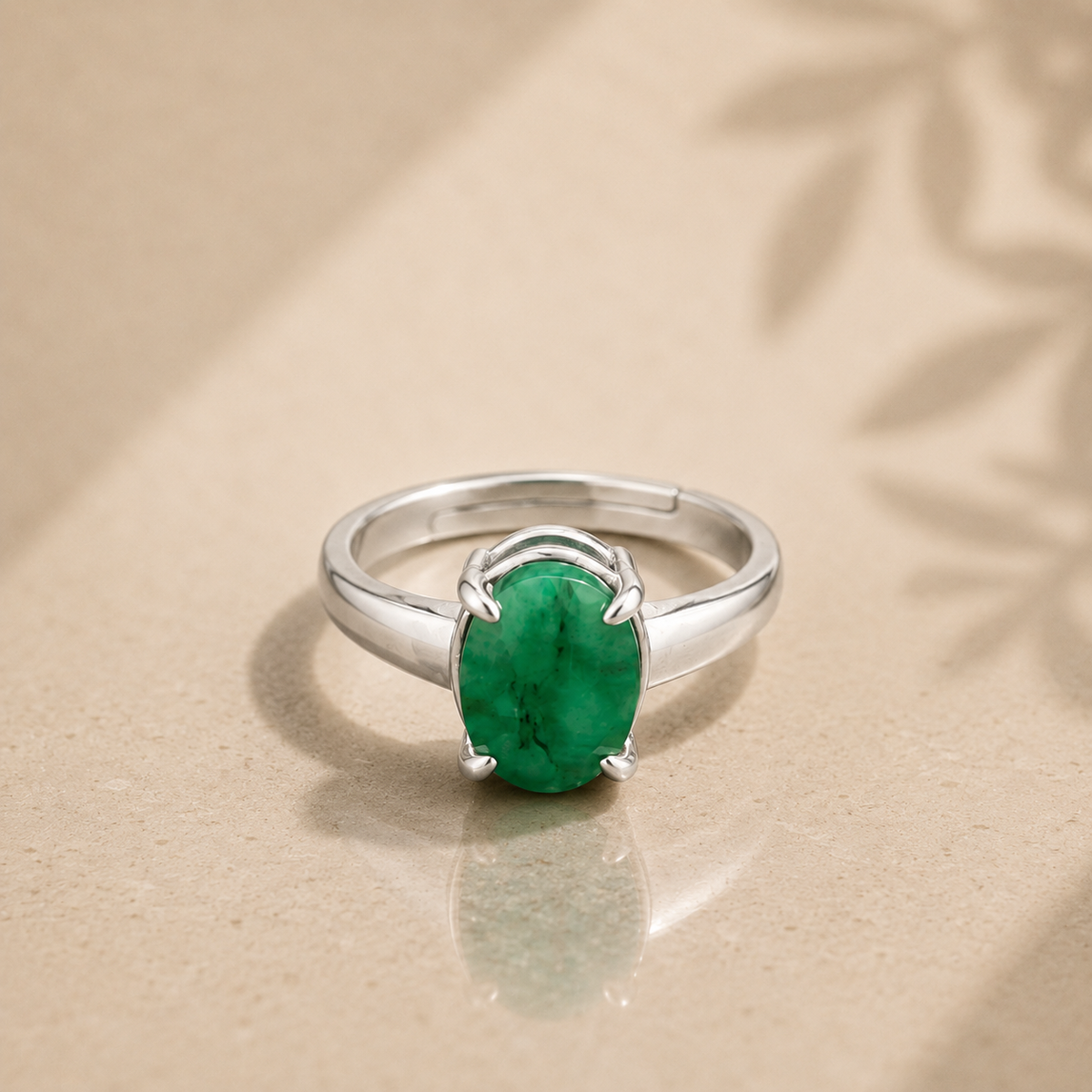 Emerald (Panna) Adjustable Ring – 925 Sterling Silver