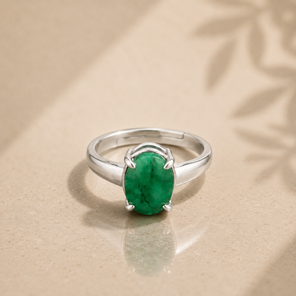 Emerald (Panna) Adjustable Ring – 925 Sterling Silver