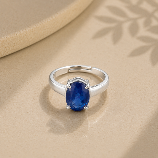 Blue Sapphire (Neelam) Adjustable Ring – 925 Sterling Silver