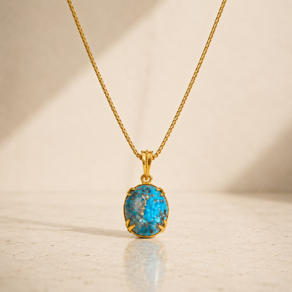 Firoza Gemstone Locket - Golden + Classic Box Chain