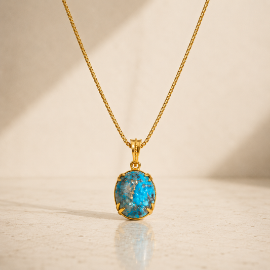 Firoza Gemstone Locket - Golden + Classic Box Chain
