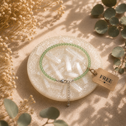Green Aventurine Crystal Anklet With Free Raw Selenite Plate