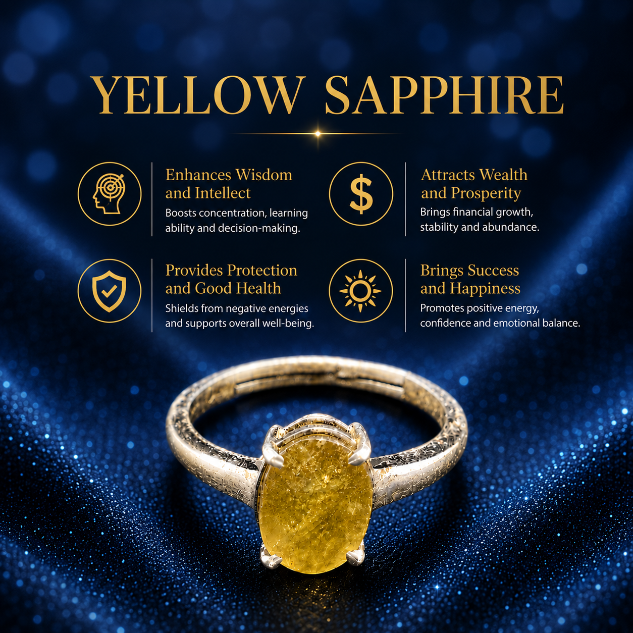 Yellow Sapphire (Pukhraj) Adjustable Ring – 925 Sterling Silver