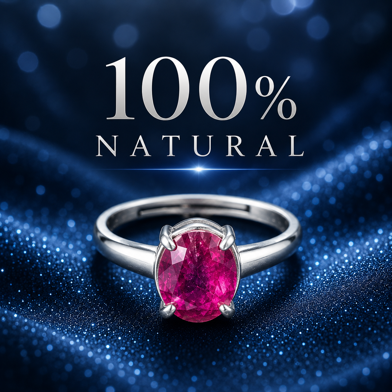 Natural Ruby  Adjustable Ring – 925 Sterling Silver
