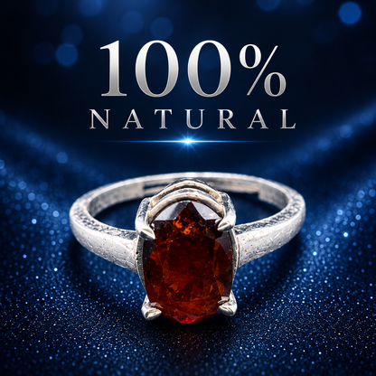 Gomed (Hessonite Garnet) Adjustable Ring – 925 Sterling Silver