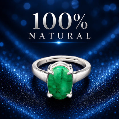 Emerald (Panna) Adjustable Ring – 925 Sterling Silver